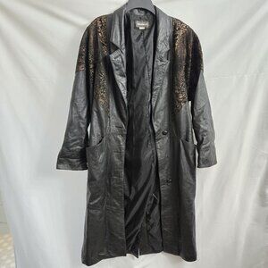 Maurice's Coat Black Leather Brown Suede Textured Print Buttons Pockets Lined SM